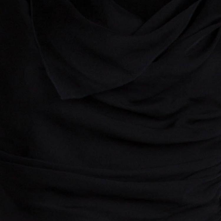 Pre Owned Dolce and Gabbana Black Silk Draped Pleated Sleeveless Dress M