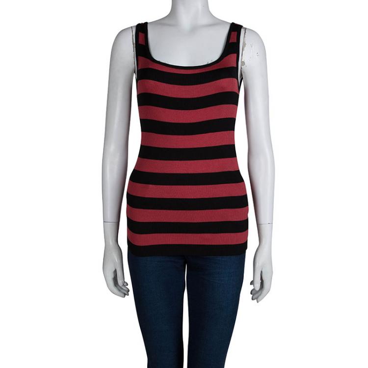 مملوكة مسبقًا Dolce And Gabbana Red and Black Striped Ribbed Tank Top S