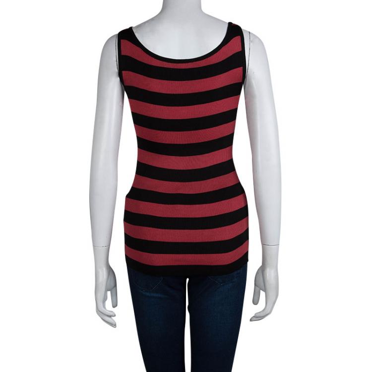 مملوكة مسبقًا Dolce And Gabbana Red and Black Striped Ribbed Tank Top S