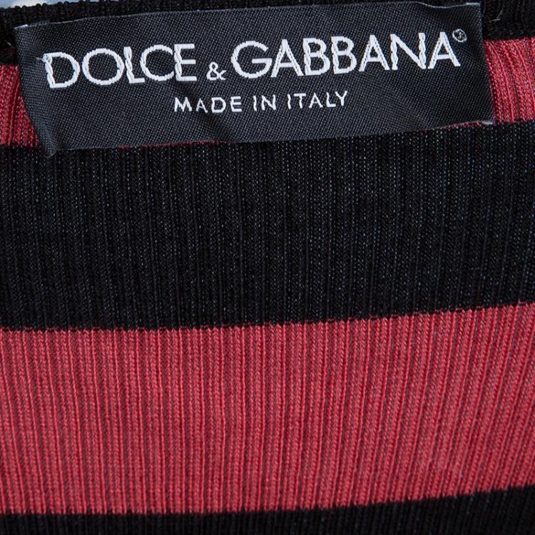 مملوكة مسبقًا Dolce And Gabbana Red and Black Striped Ribbed Tank Top S