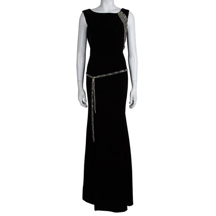 Pre Owned Dolce and Gabbana Black Velvet Embelllished Panel Gown M
