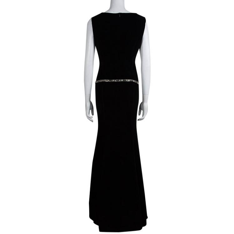 Pre Owned Dolce and Gabbana Black Velvet Embelllished Panel Gown M