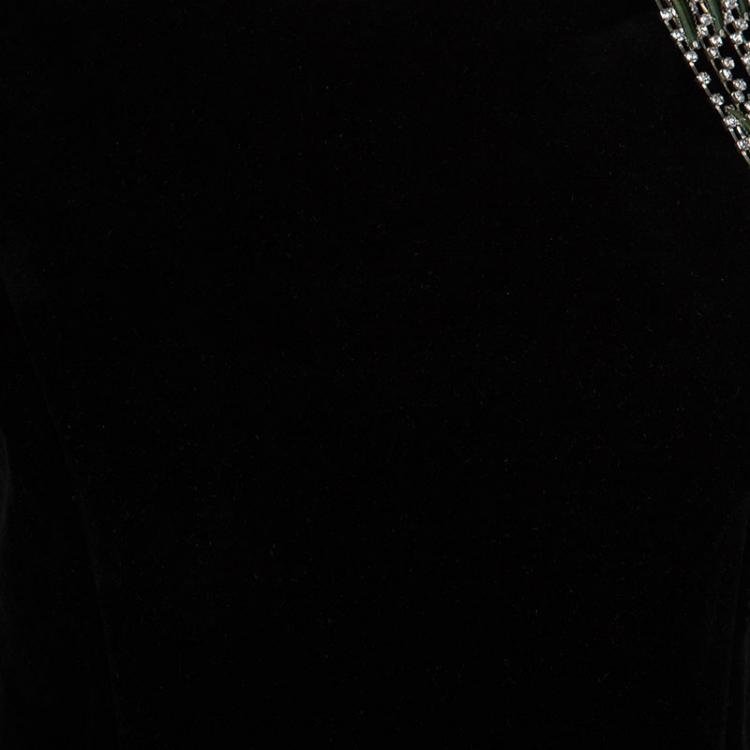 Pre Owned Dolce and Gabbana Black Velvet Embelllished Panel Gown M