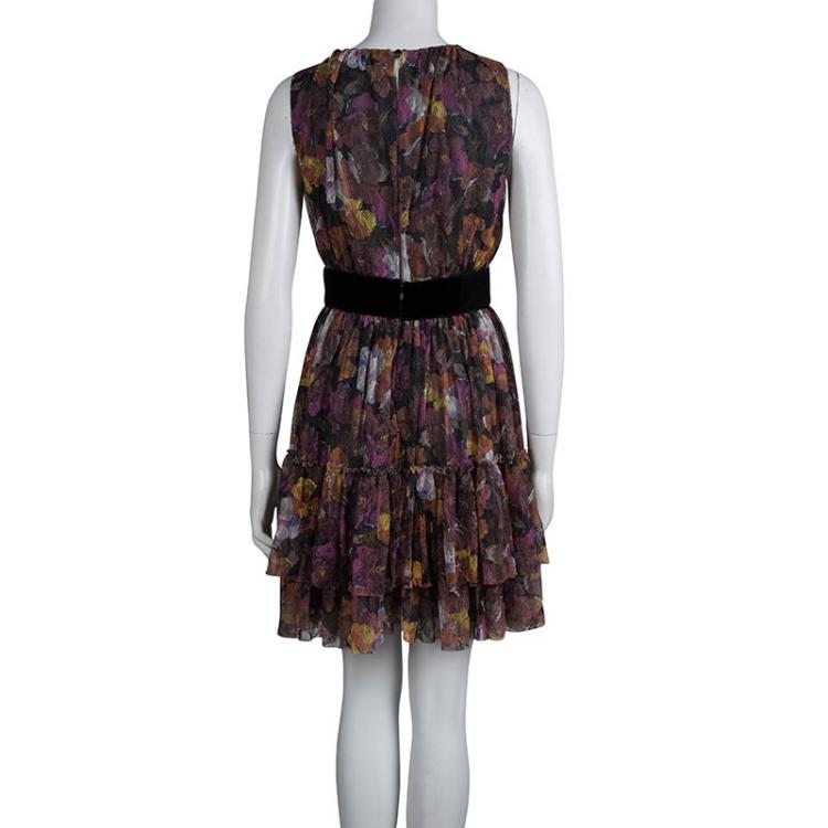 مملوكة مسبقًا Dolce and Gabbana Multicolor Floral Lace Gathered Sleeveless Dress M