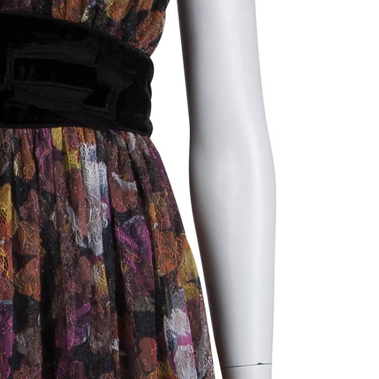 مملوكة مسبقًا Dolce and Gabbana Multicolor Floral Lace Gathered Sleeveless Dress M