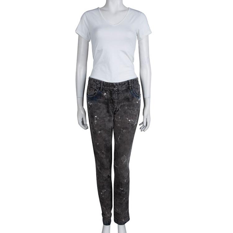 Pre Owned Dolce and Gabbana Grey Stone Washed Splatter Effect Jeans M
