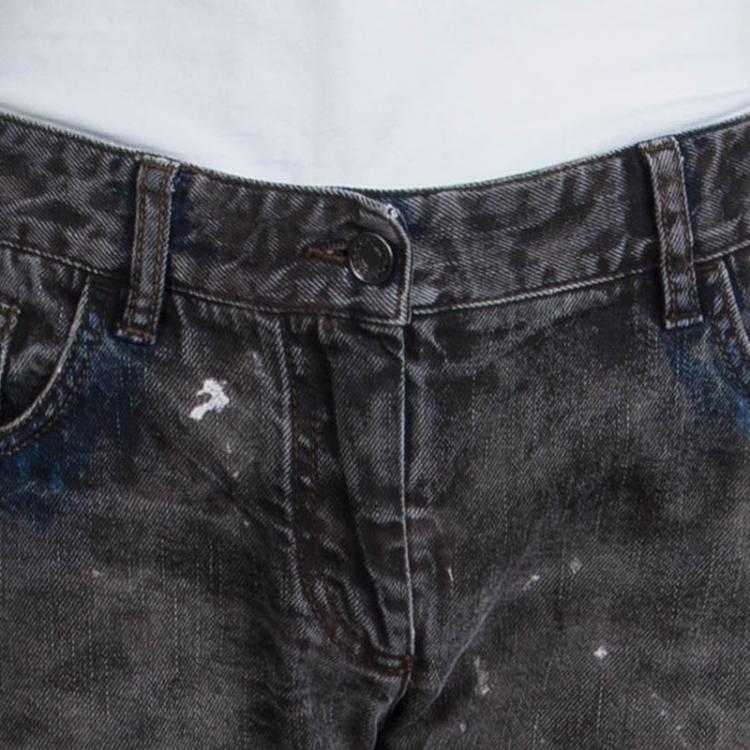 Pre Owned Dolce and Gabbana Grey Stone Washed Splatter Effect Jeans M