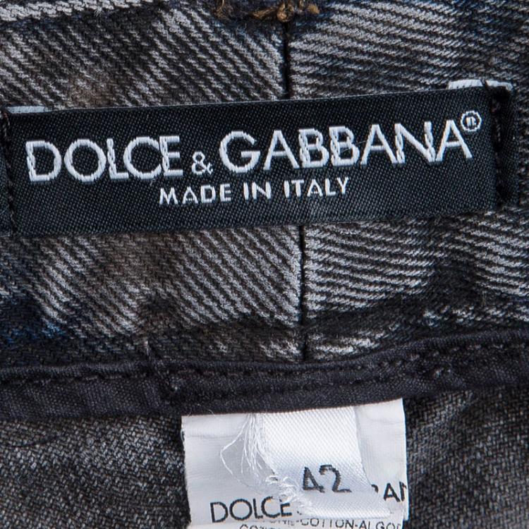 Pre Owned Dolce and Gabbana Grey Stone Washed Splatter Effect Jeans M