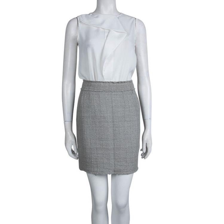 Pre Owned Dolce and Gabbana Grey Tweed Mini Skirt S
