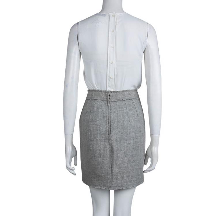 Pre Owned Dolce and Gabbana Grey Tweed Mini Skirt S