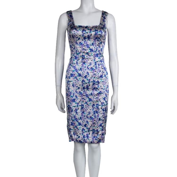 Pre Owned Dolce and Gabbana Multicolor Floral Print Sleeveless Silk Dress S