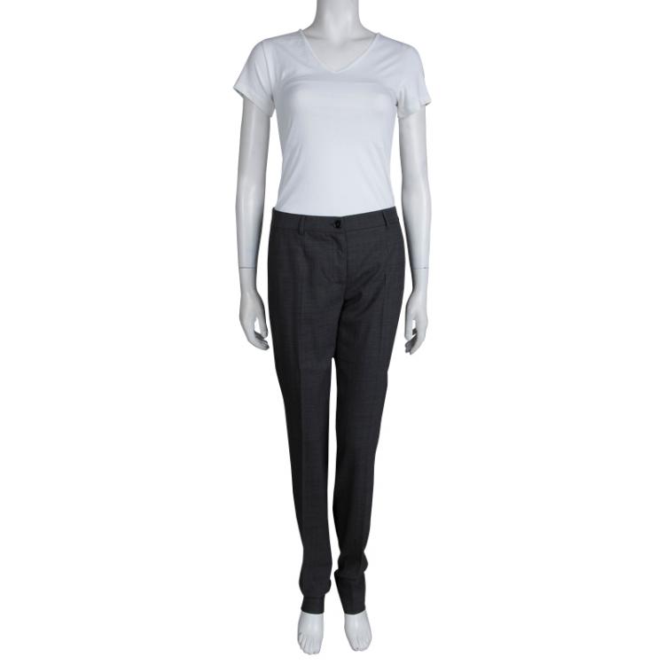 Pre Owned Dolce and Gabbana Grey Herringbone Wool Trousers S