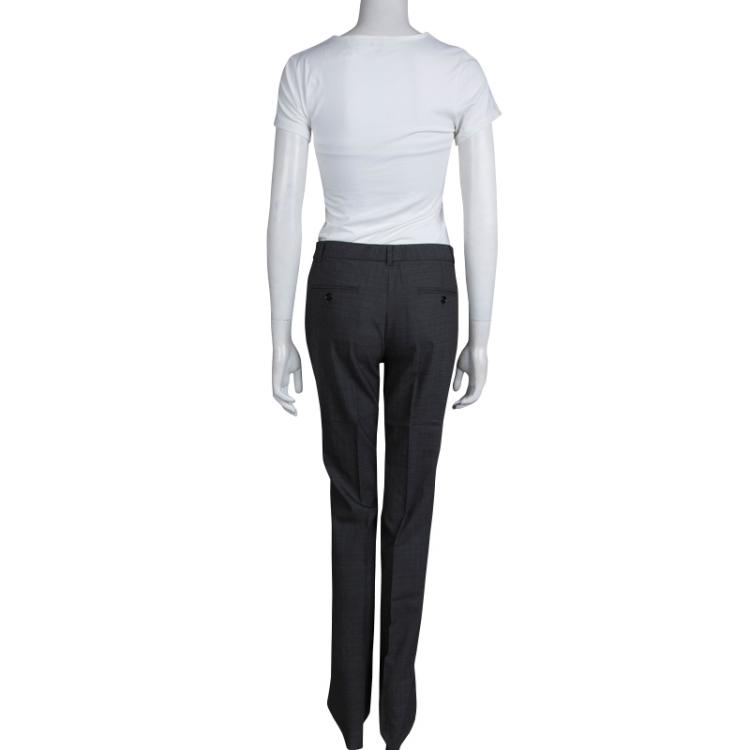 Pre Owned Dolce and Gabbana Grey Herringbone Wool Trousers S