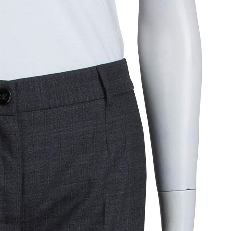 Pre Owned Dolce and Gabbana Grey Herringbone Wool Trousers S