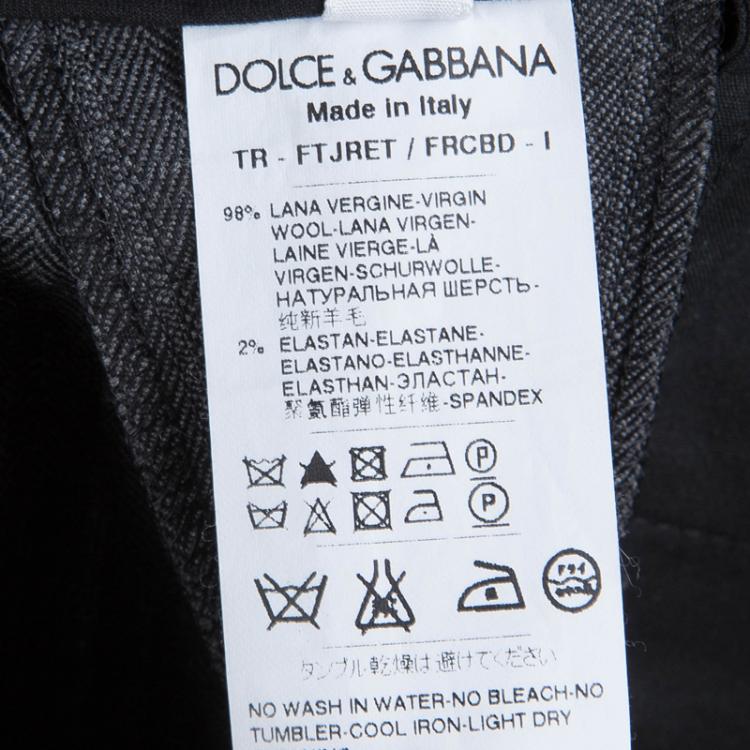 Pre Owned Dolce and Gabbana Grey Herringbone Wool Trousers S