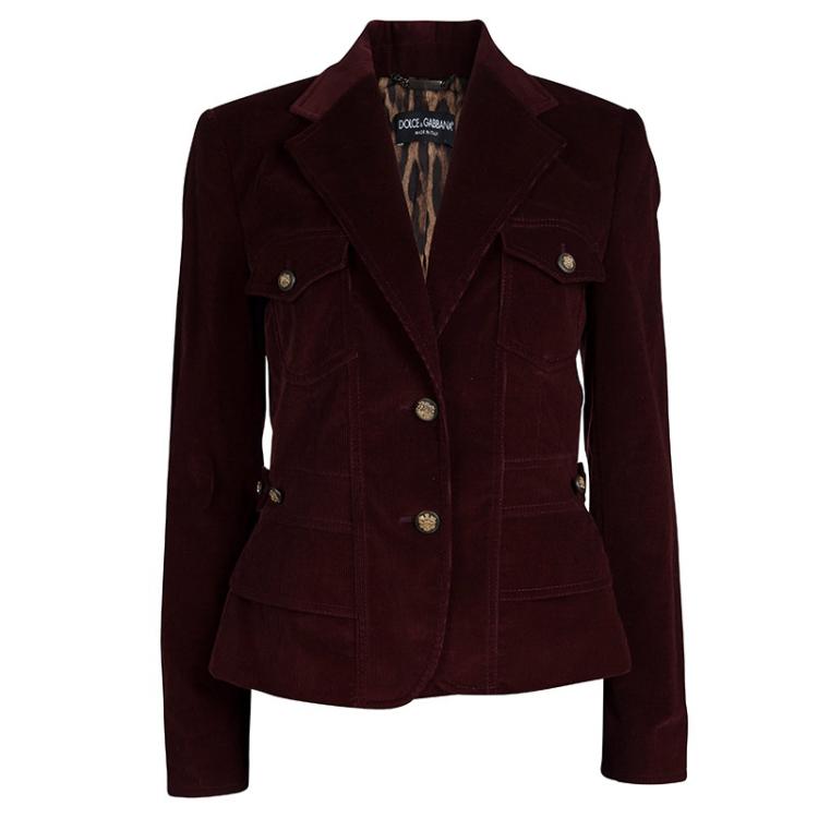 Pre Owned Dolce and Gabbana Burgundy Corduroy Blazer M