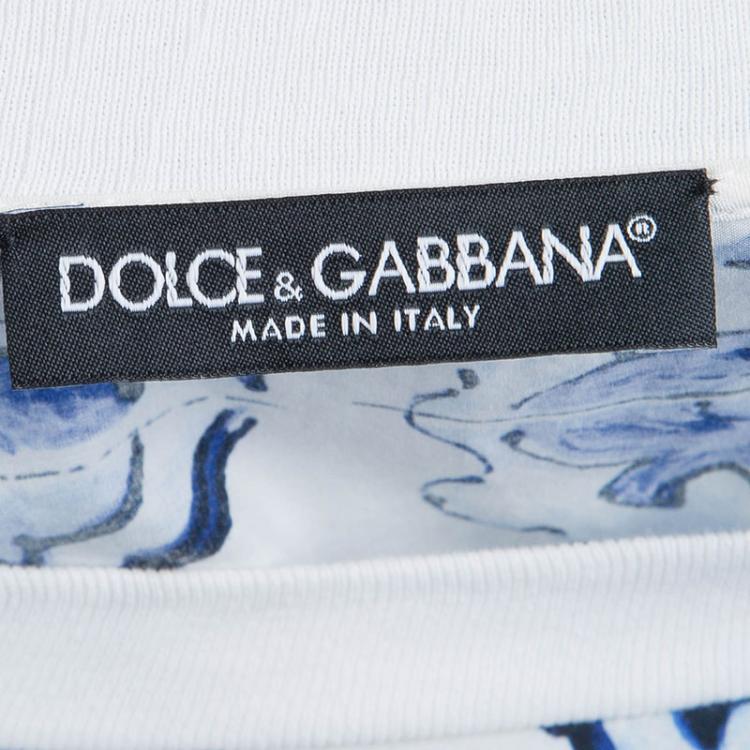 مملوكة مسبقًا Dolce & Gabbana White and Blue Cotton Majolica Print Top S