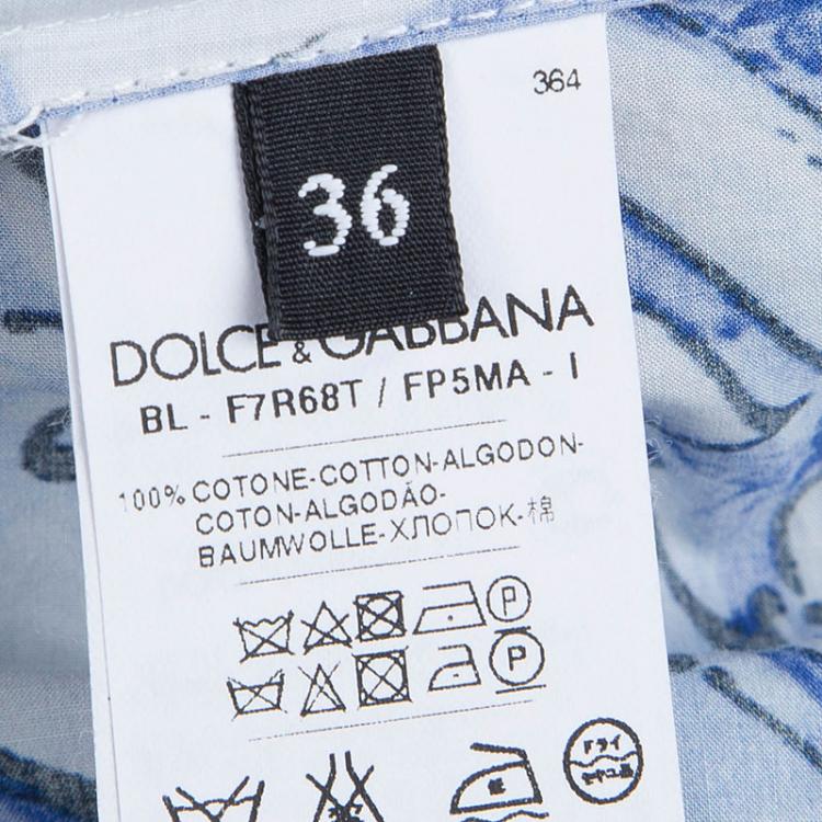 مملوكة مسبقًا Dolce & Gabbana White and Blue Cotton Majolica Print Top S