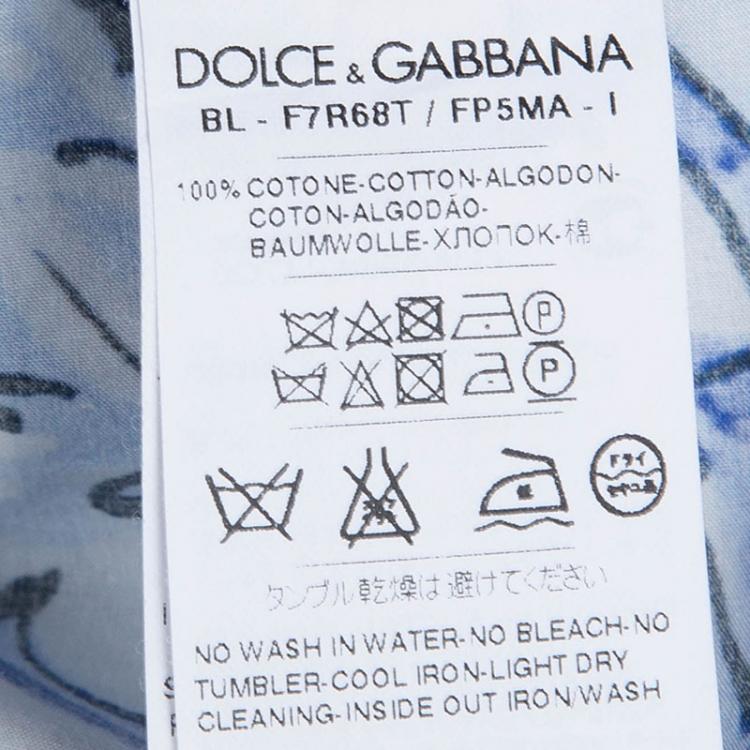 مملوكة مسبقًا Dolce & Gabbana White and Blue Cotton Majolica Print Top S