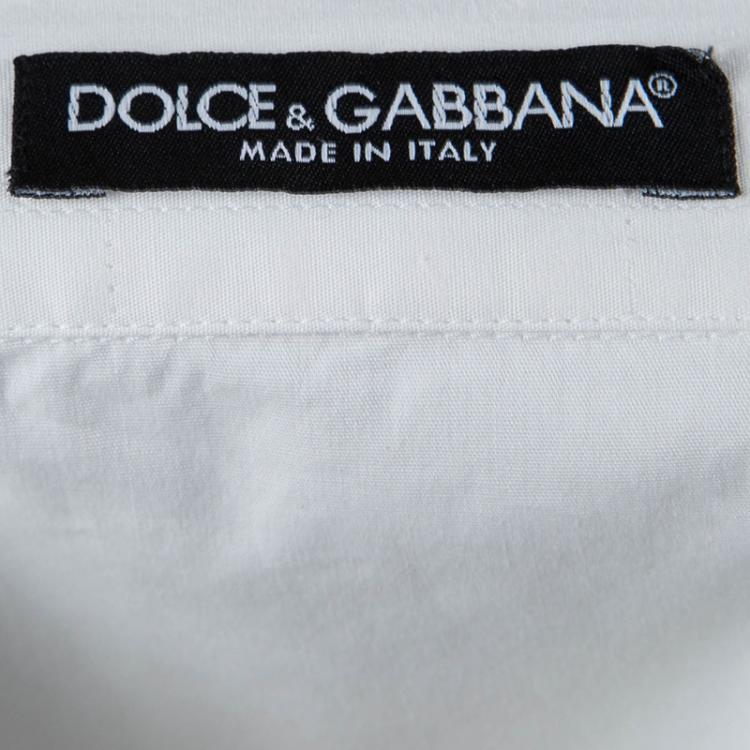Pre Owned Dolce and Gabbana White Ruffle Detail Long Sleeve Cotton Shirt M
