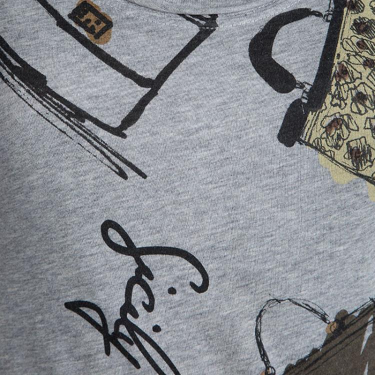 Pre Owned Dolce and Gabbana Grey Printed Jersey Sleeveless Tank Top XS