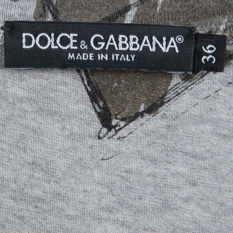 Pre Owned Dolce and Gabbana Grey Printed Jersey Sleeveless Tank Top XS