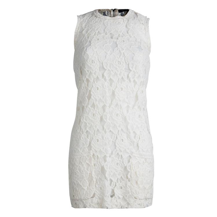 Pre Owned Dolce and Gabbana Cream Floral Lace Sleeveless Dress S
