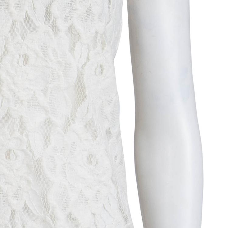 Pre Owned Dolce and Gabbana Cream Floral Lace Sleeveless Dress S