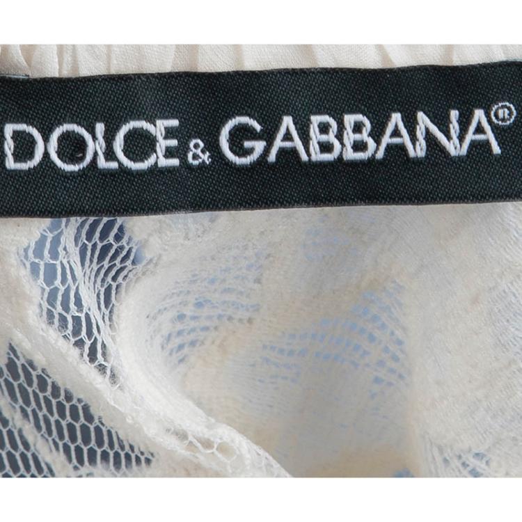 Pre Owned Dolce and Gabbana Cream Floral Lace Sleeveless Dress S