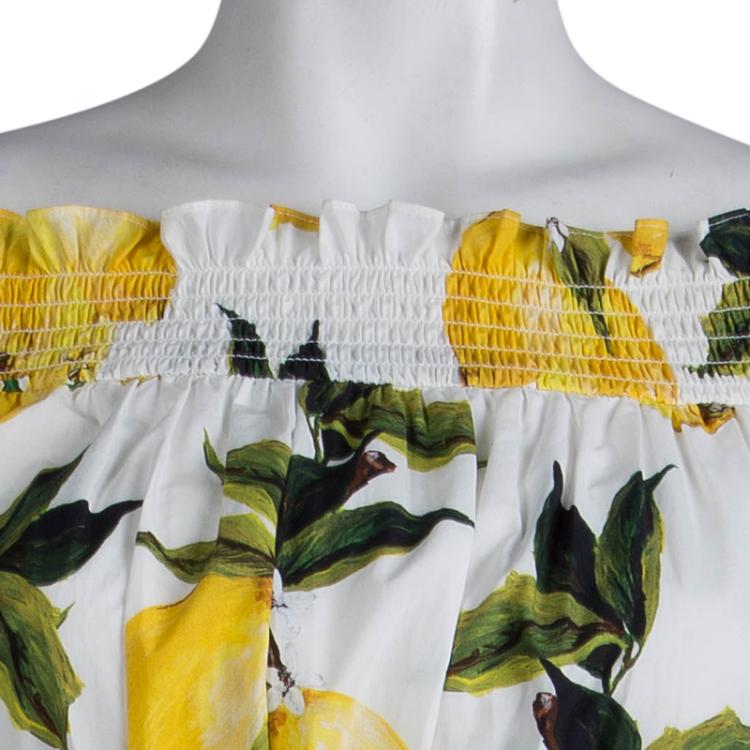 Pre Owned Dolce and Gabbana Lemon Print Smocking Detail Cotton Dress S