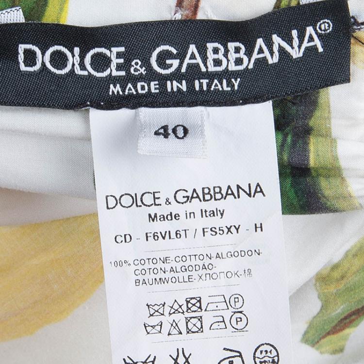 Pre Owned Dolce and Gabbana Lemon Print Smocking Detail Cotton Dress S