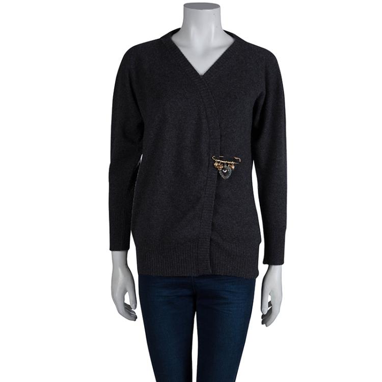 Pre Owned Dolce and Gabbana Grey Cashmere Crossover Cardigan M