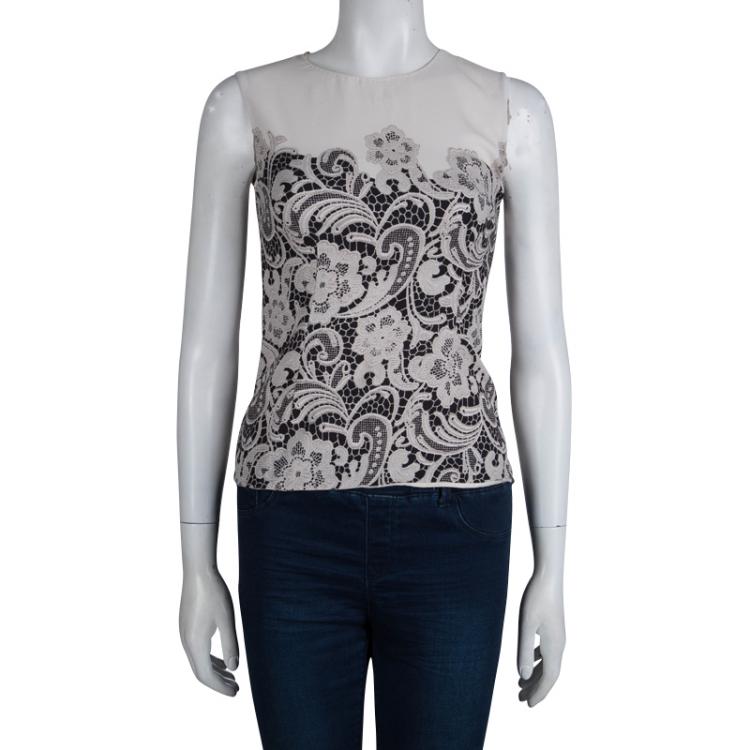 مملوكة مسبقًا Dolce and Gabbana Cream Lace Print Sleeveless Top S