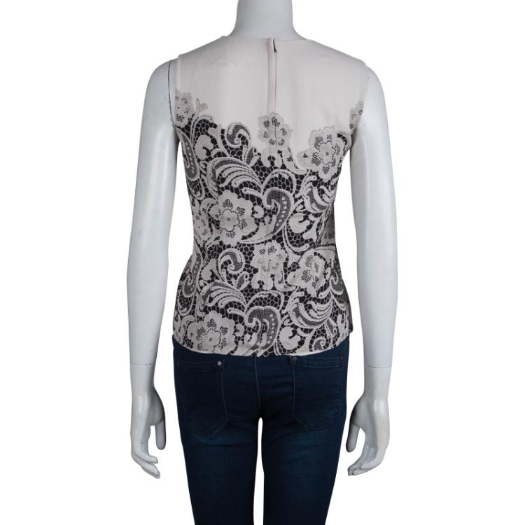 مملوكة مسبقًا Dolce and Gabbana Cream Lace Print Sleeveless Top S