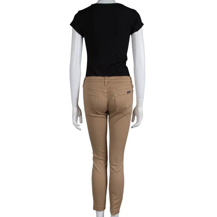 Pre Owned Dolce and Gabbana Tan Brown Pretty Skinny Jeans M