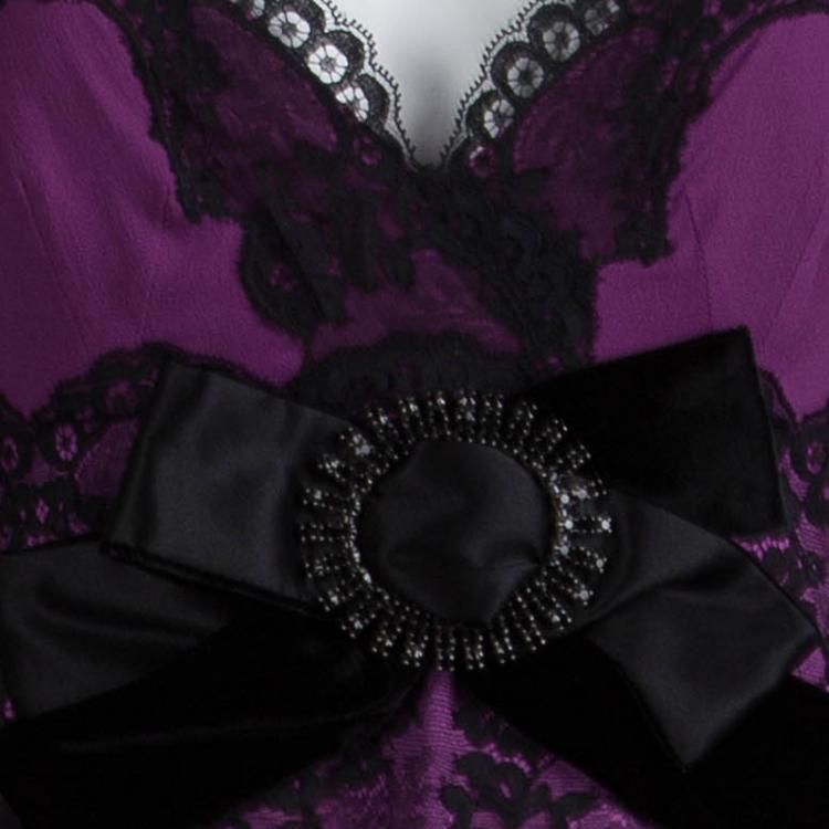 Pre Owned Dolce and Gabbana Purple Silk Lace Detail Slip Dress M