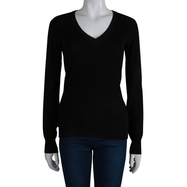 Pre Owned Dolce And Gabbana Black Rib Knit V-Neck Sweater S