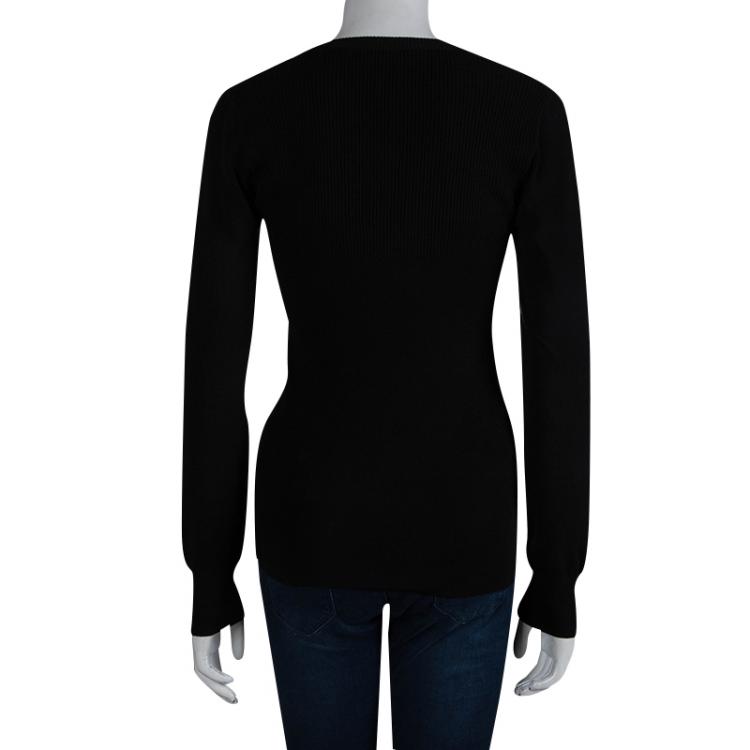 Pre Owned Dolce And Gabbana Black Rib Knit V-Neck Sweater S