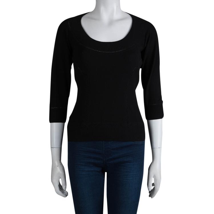 Pre Owned Dolce and Gabbana Black Knit Crochet Insert Scoop Neck Sweater M