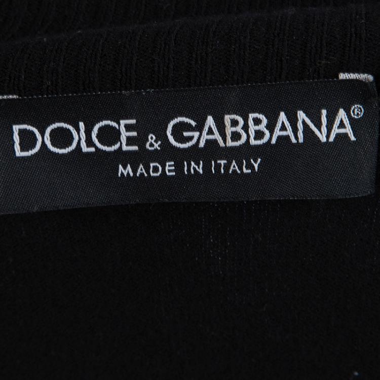 Pre Owned Dolce and Gabbana Black Knit Crochet Insert Scoop Neck Sweater M