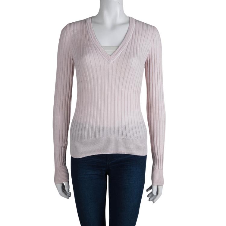 Dolce And Gabbana Pink Rib Knit V-Neck Sweater M Dolce & Gabbana | TLC