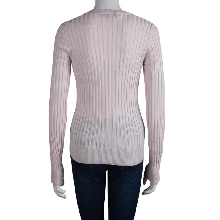 Pre Owned Dolce And Gabbana Pink Rib Knit V-Neck Sweater M