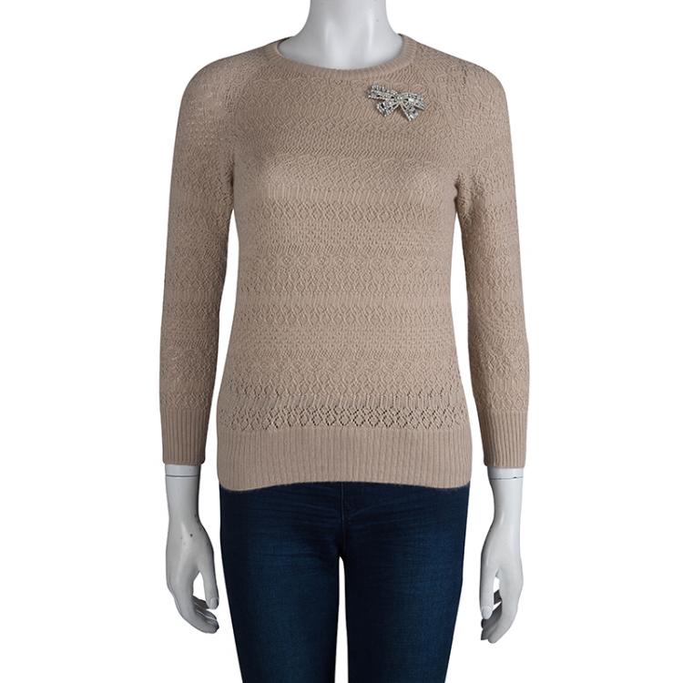 Pre Owned Dolce And Gabbana Beige Crochet Knit Sweater M