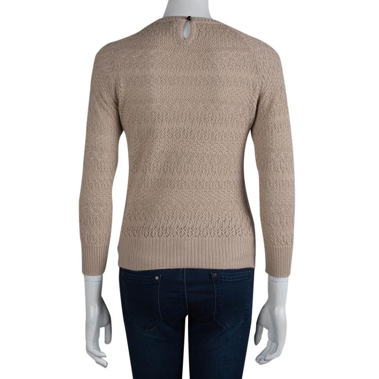 Pre Owned Dolce And Gabbana Beige Crochet Knit Sweater M