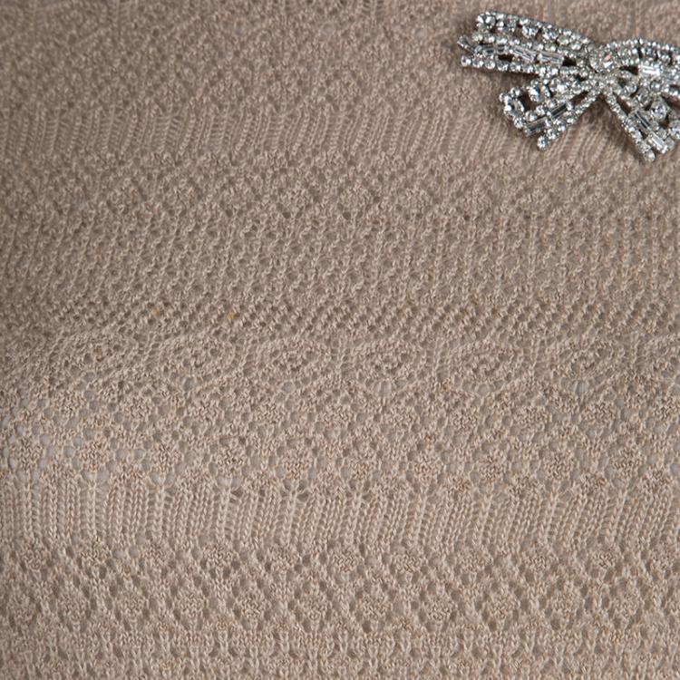 Pre Owned Dolce And Gabbana Beige Crochet Knit Sweater M