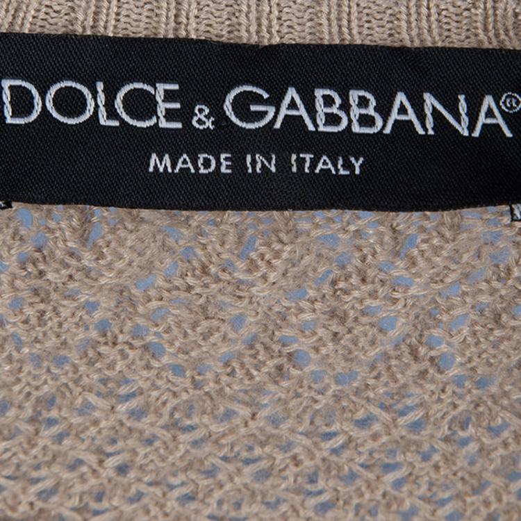 Pre Owned Dolce And Gabbana Beige Crochet Knit Sweater M