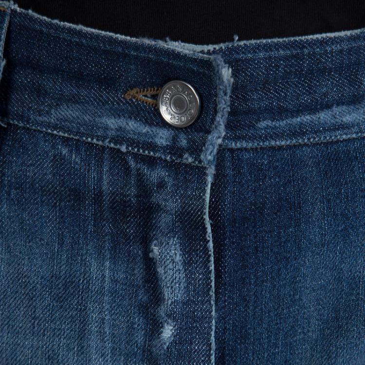 Pre Owned Dolce And Gabbana Blue Distressed Denim Jeans L