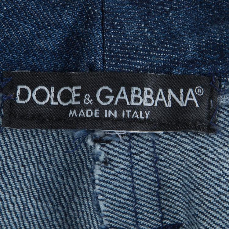 Pre Owned Dolce And Gabbana Blue Distressed Denim Jeans L