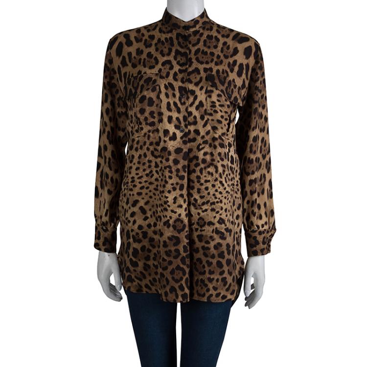 Pre Owned Dolce And Gabbana Leopard Print Long Sleeve Top S