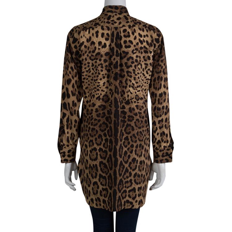 Pre Owned Dolce And Gabbana Leopard Print Long Sleeve Top S
